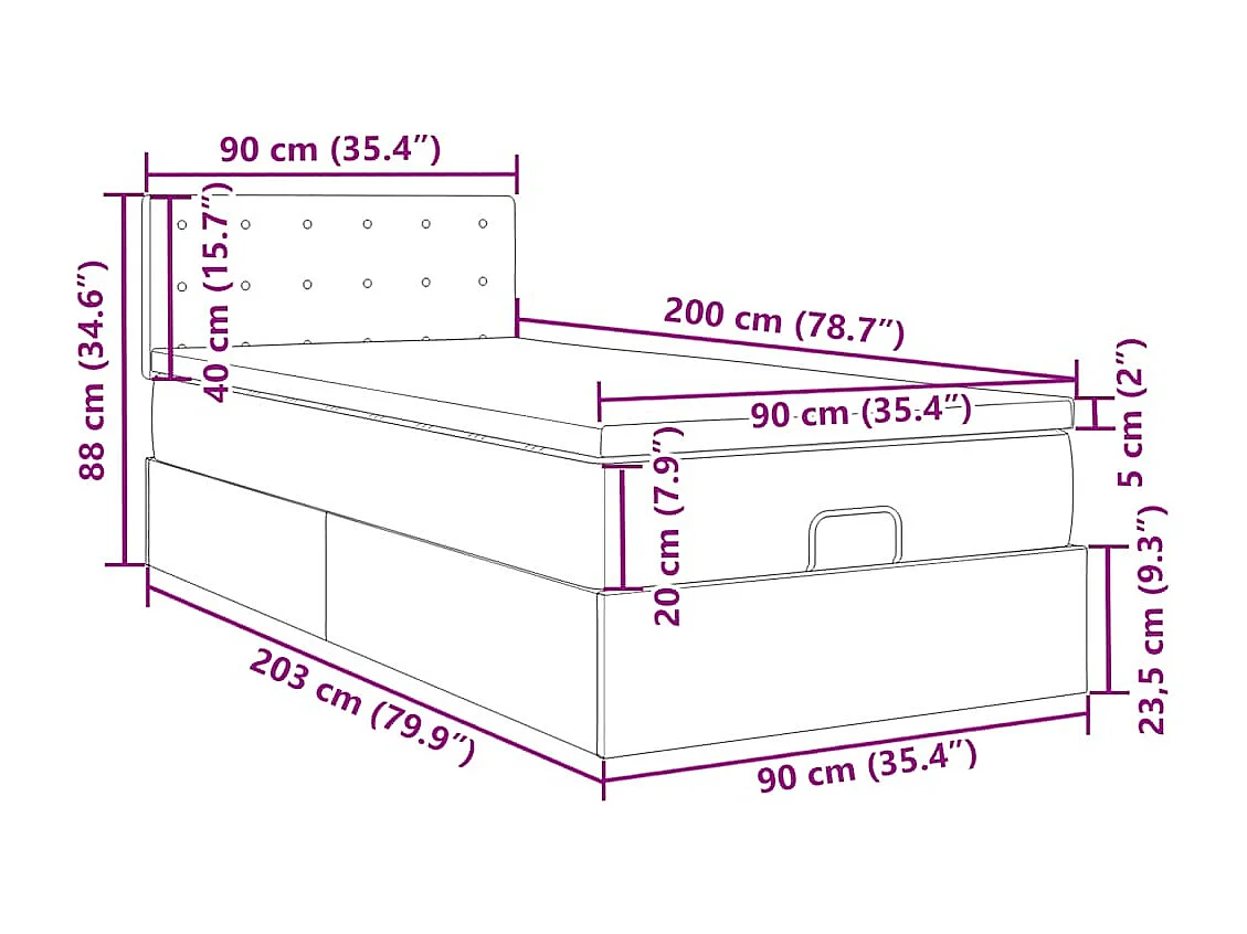 Ottoman-Bett mit Matratze Hellgrau 90x200 cm Samt