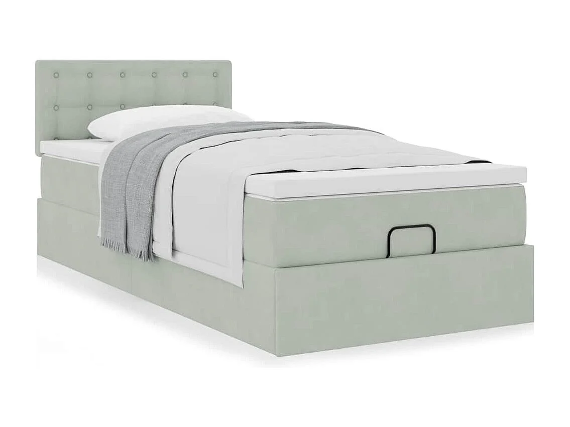 Estructura cama otomana colchón terciopelo gris claro 90x200cm