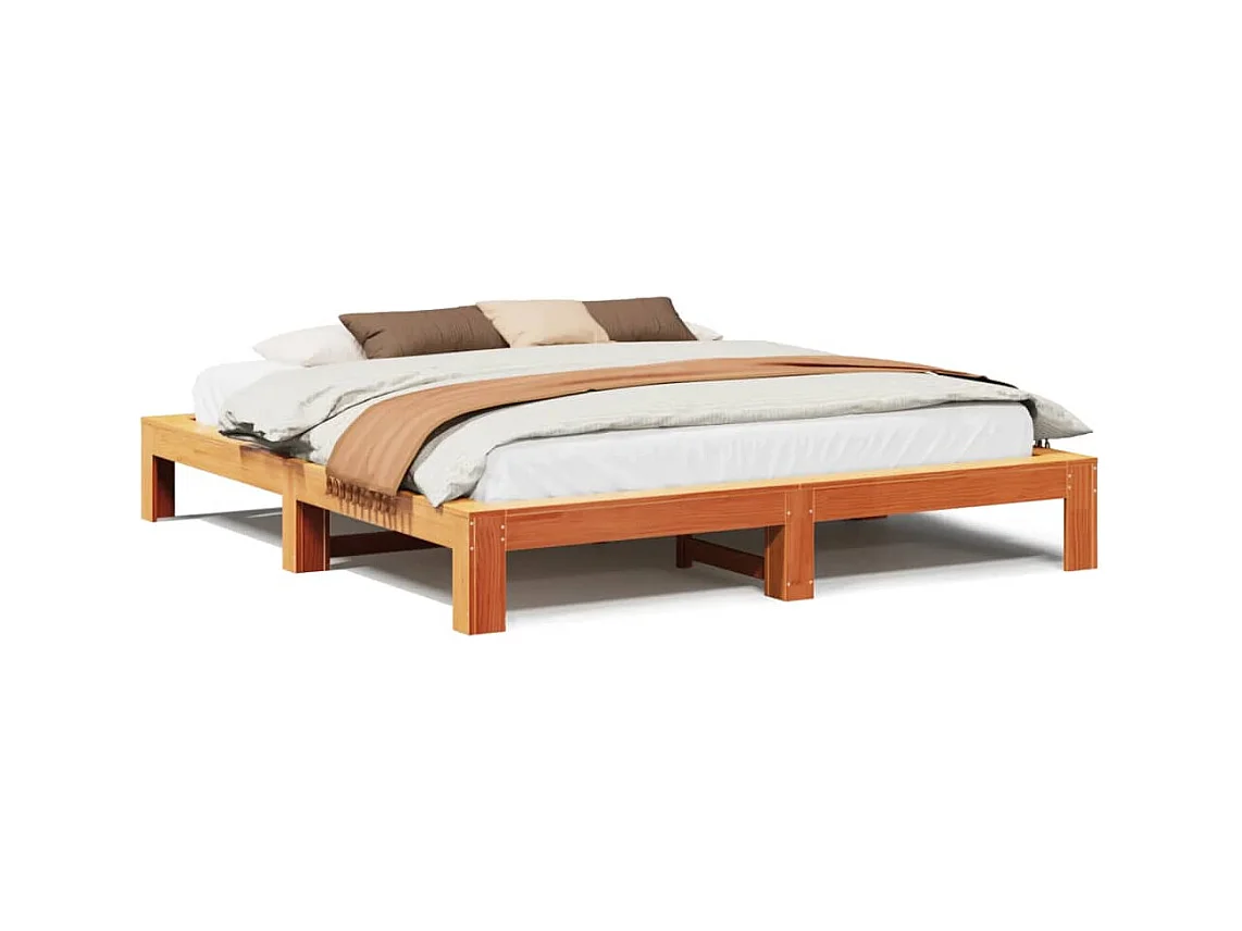 Cadre de lit sans matelas cire marron 180x200cm bois pin massif
