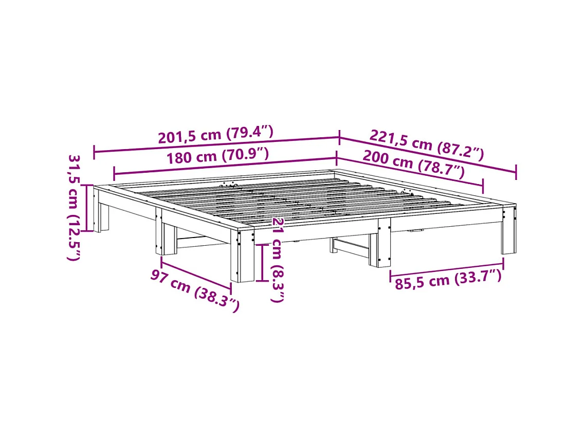 Cadre de lit sans matelas cire marron 180x200cm bois pin massif