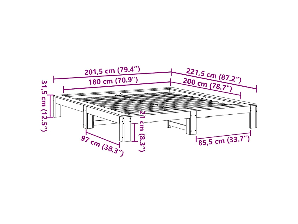 Bedframe zonder matras massief grenenhout wasbruin 180x200 cm