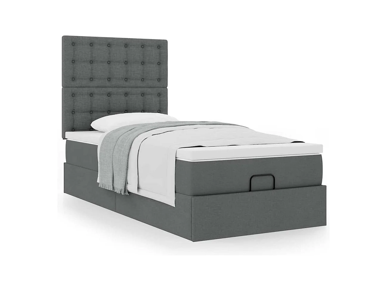 Cadre de lit ottoman avec matelas gris foncé 90x190 cm tissu