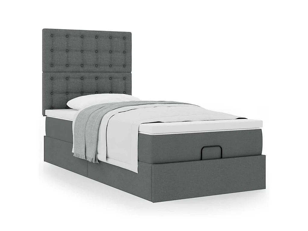 Ottoman-Bett mit Matratze Dunkelgrau 90x190 cm Stoff