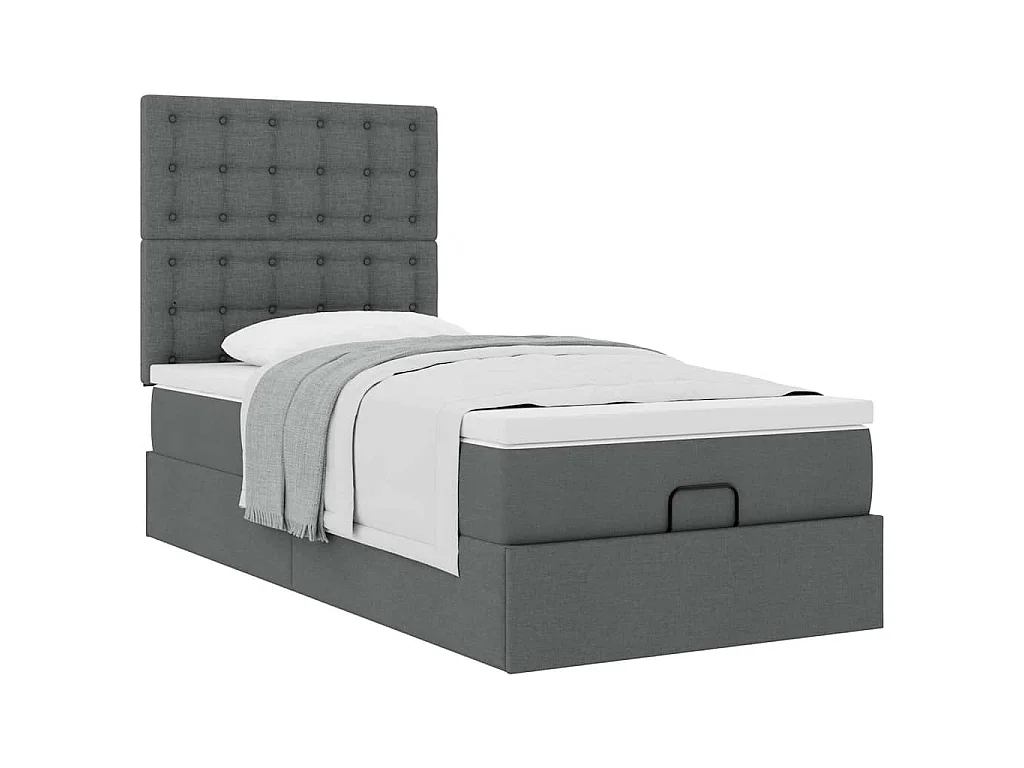 Ottoman-Bett mit Matratze Dunkelgrau 90x190 cm Stoff