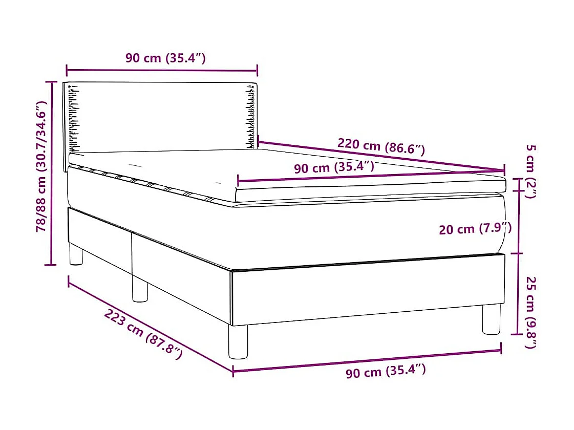 Letto a Molle con Materasso e LED Verde Scuro 90x220 cm Velluto