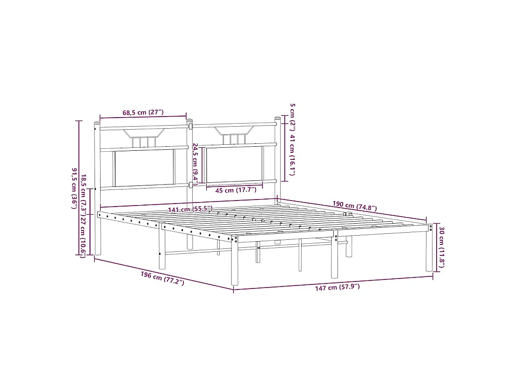 Cadre de lit sans matelas chêne fumé 140x190 cm bois ingénierie