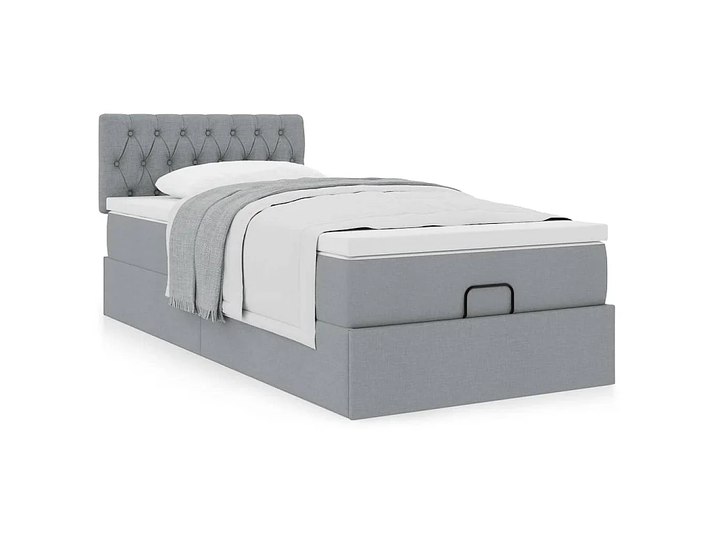 Cadre de lit ottoman et matelas gris clair 90x190 cm tissu