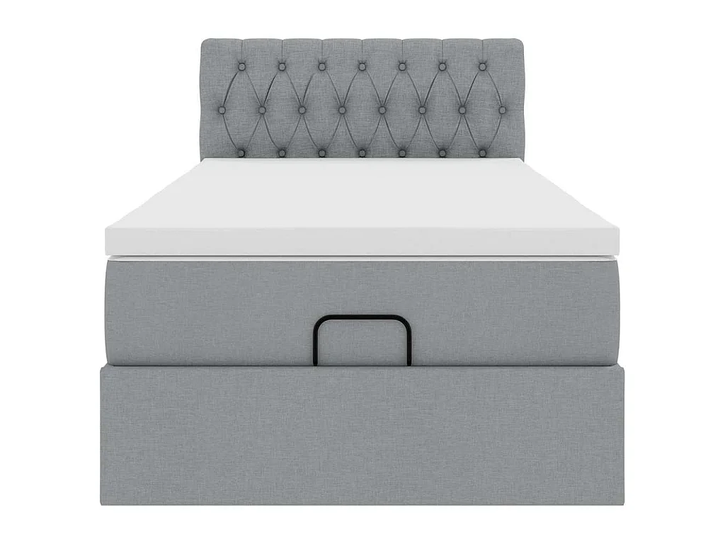 Cadre de lit ottoman et matelas gris clair 90x190 cm tissu