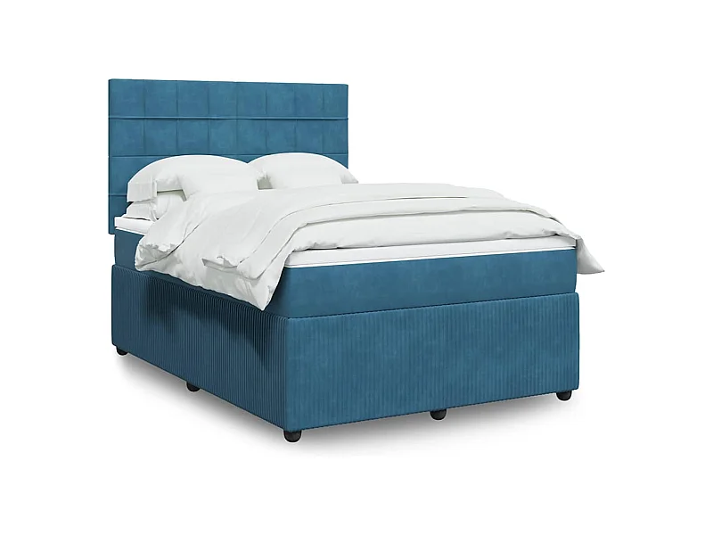 Boxspringbett mit Matratze Blau 140x200 cm Samt