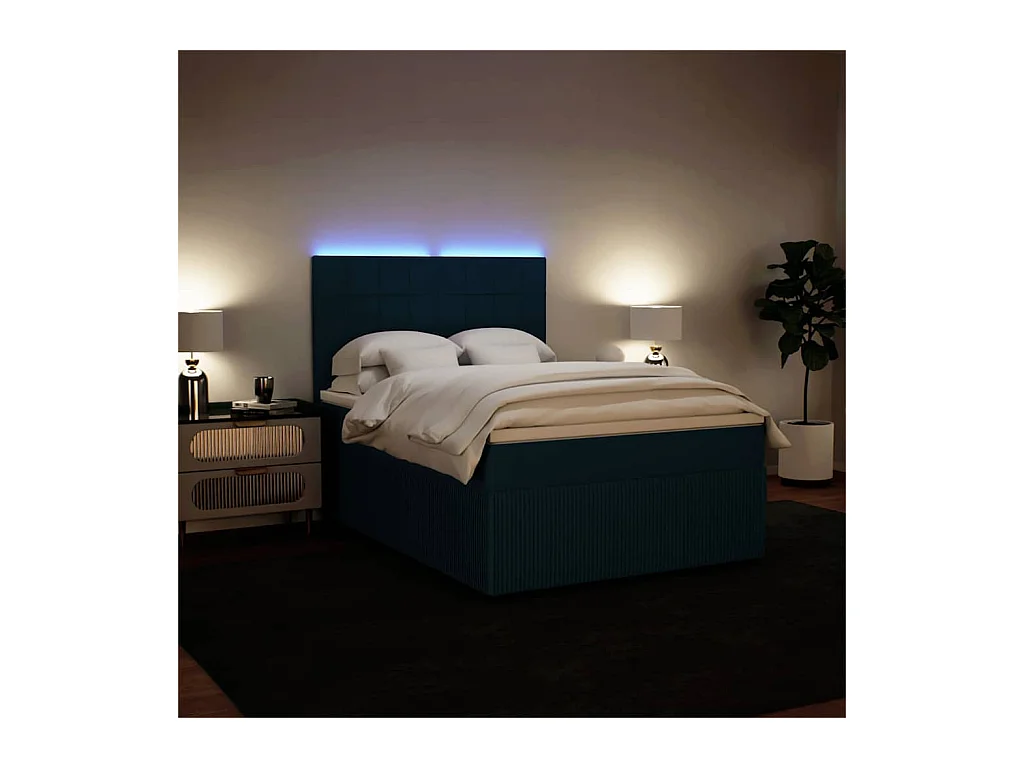 Sommier à lattes de lit et matelas bleu 140x200 cm velours