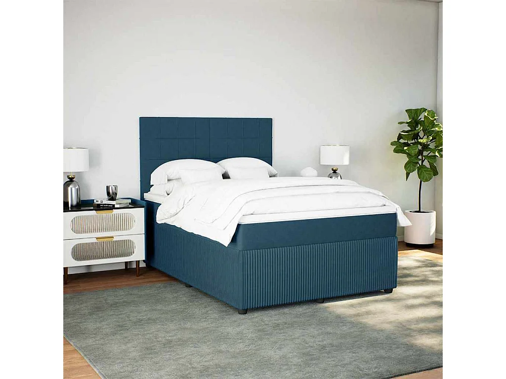 Boxspringbett mit Matratze Blau 140x200 cm Samt