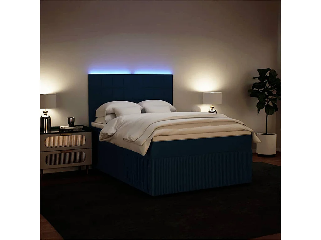 Giroletto a Molle con Materasso Blu 140x200 cm in Velluto