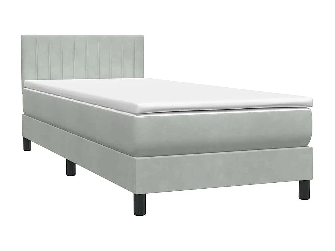 Boxspringbett mit Matratze & LED Hellgrau 90x220 cm Samt
