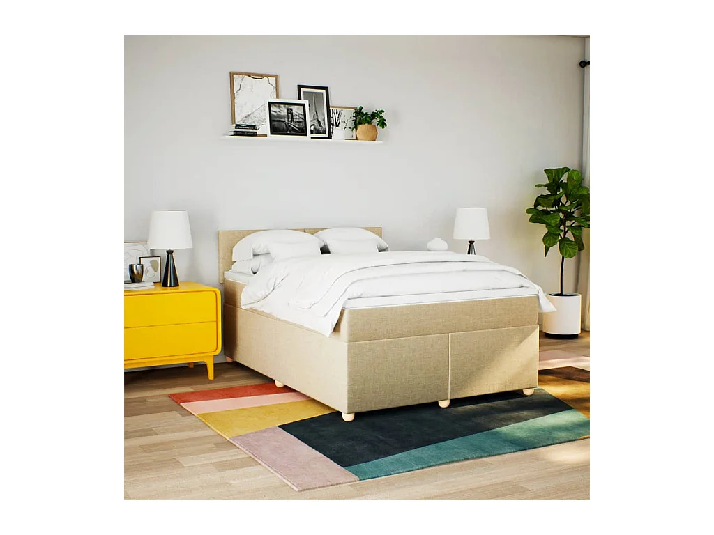 Sommier à lattes de lit avec matelas Crème 140x200 cm Tissu