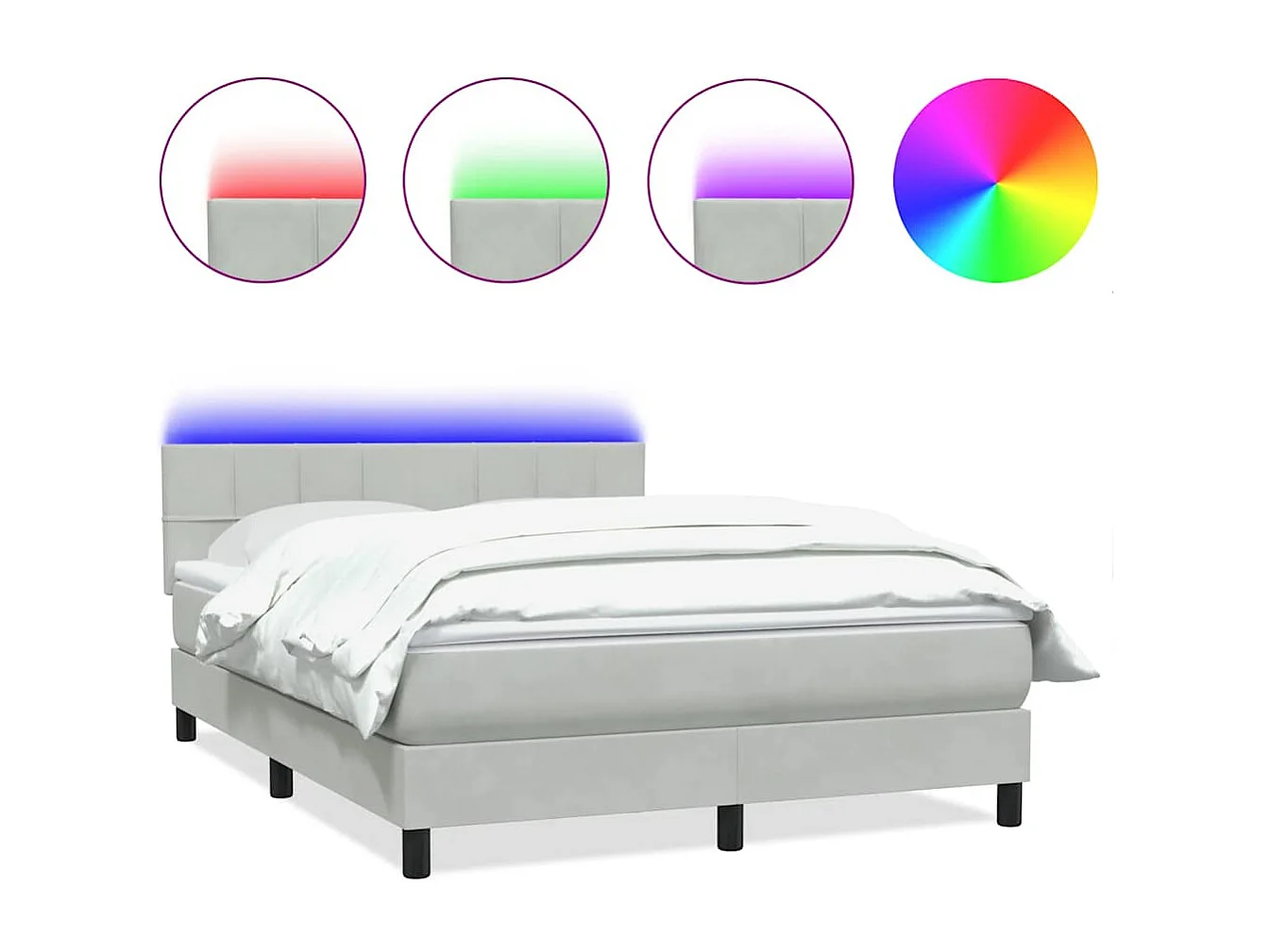 Sommier à lattes de lit et matelas et LED gris clair 160x220cm velours