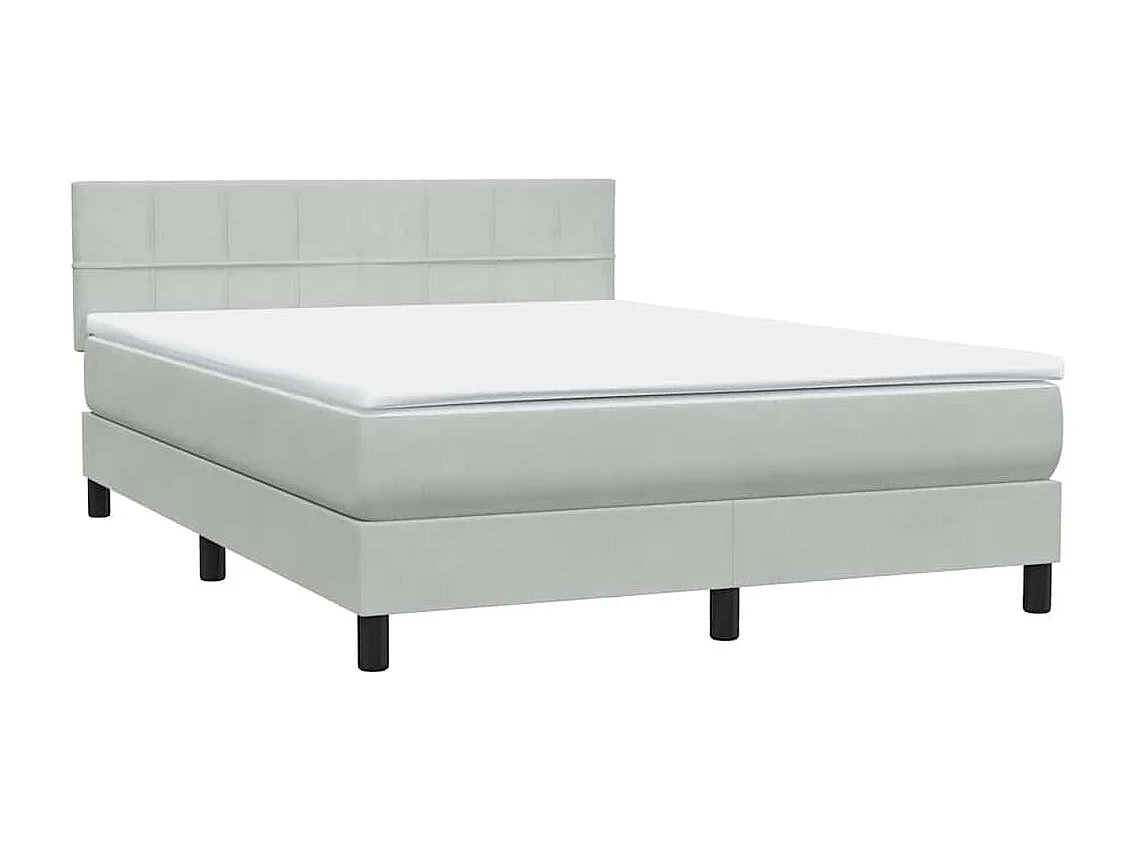 Sommier à lattes de lit et matelas et LED gris clair 160x220cm velours