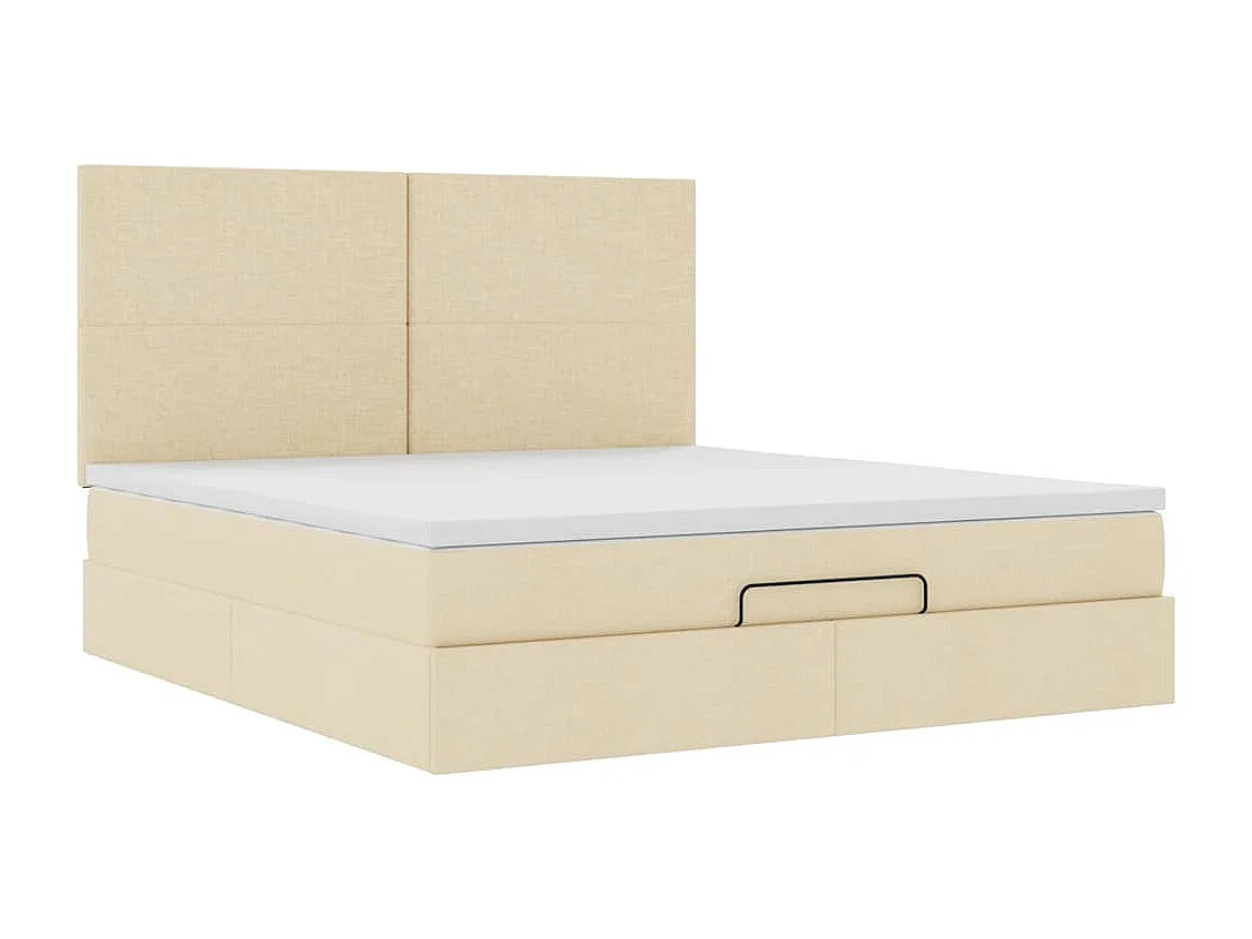 Cadre de lit ottoman avec matelas crème 160x200 cm tissu