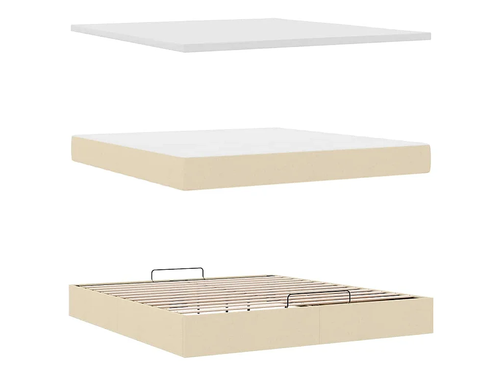 Estructura de cama otomana con colchón tela crema 160x200cm