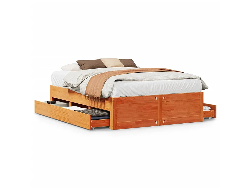 Cadre de lit sans matelas avec tiroirs 140x190 cm bois de pin