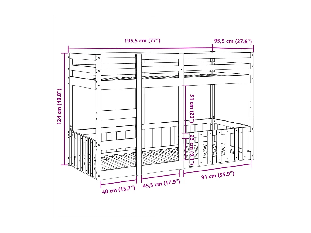 Lit superposé 90x190 cm Bois de pin massif