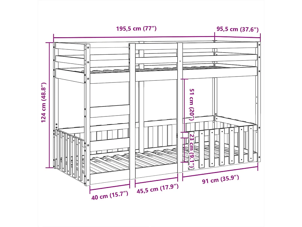 Lit superposé 90x190 cm Bois de pin massif