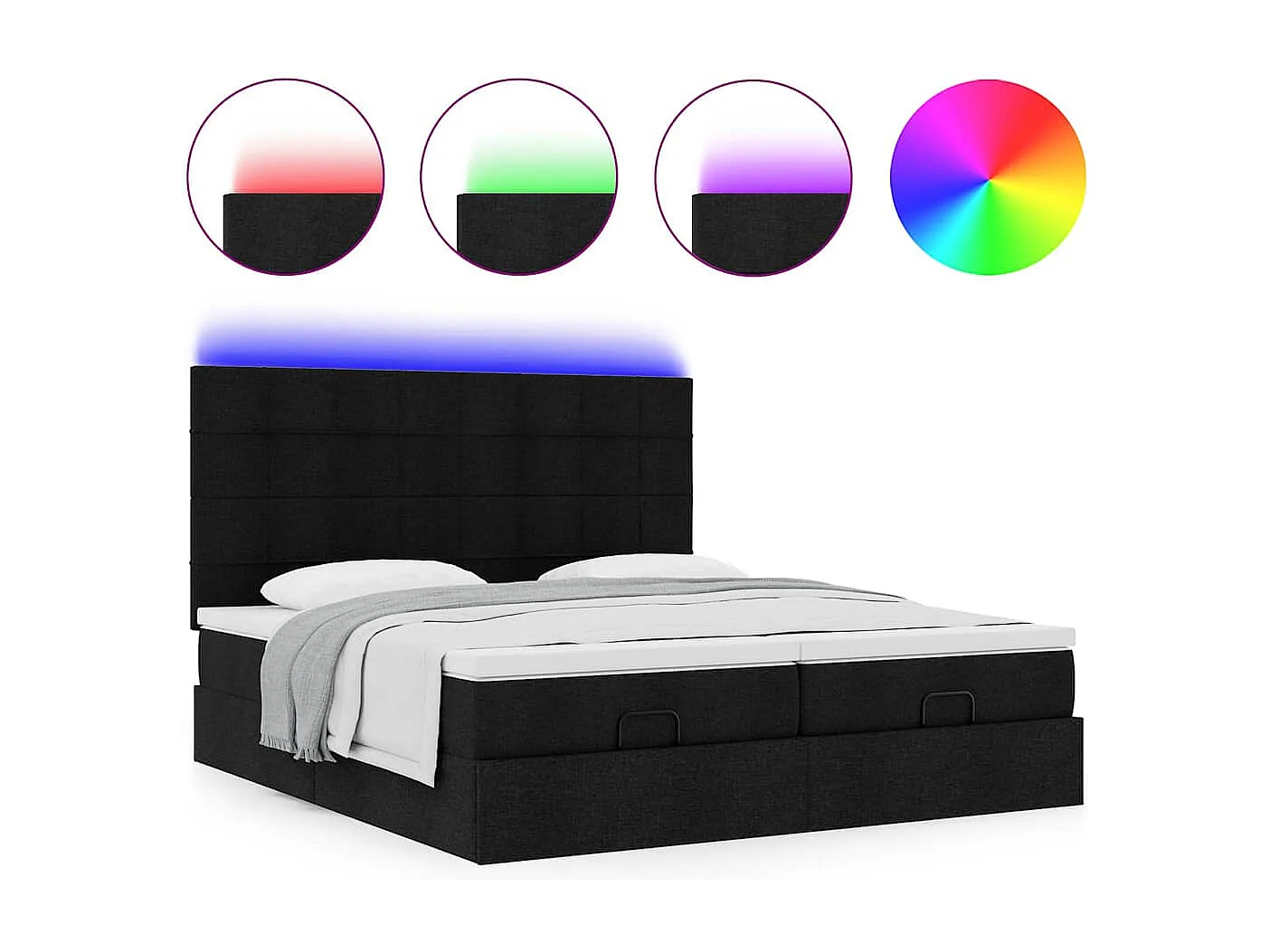 Ottoman bed met matrassen en LED's 180x200cm stof zwart