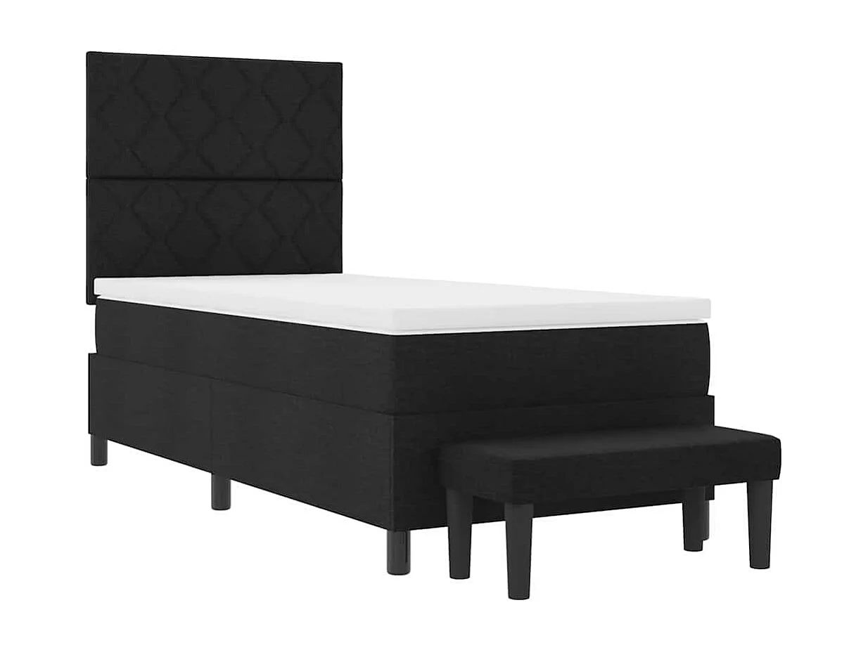 Lit à ressorts avec matelas Noir 90 x 190 cm tissu