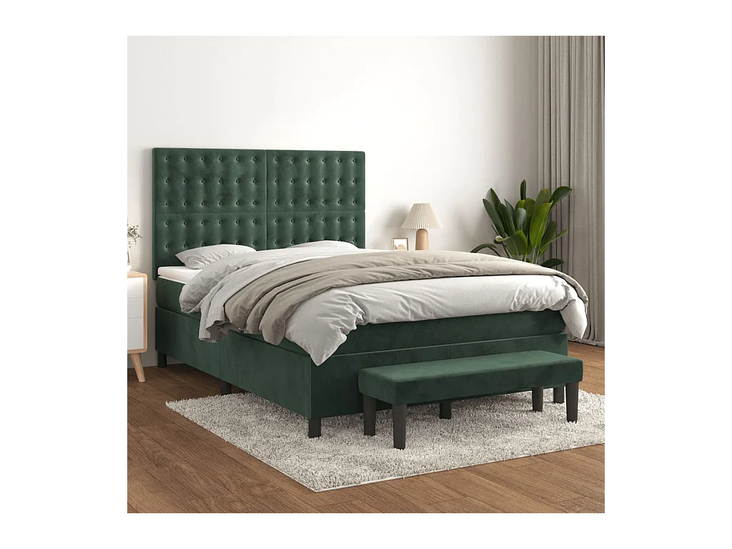 Sommier à lattes de lit et matelas Vert foncé 140x200cm Velours