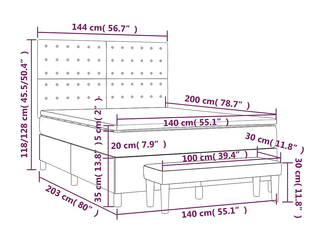 Sommier à lattes de lit et matelas Vert foncé 140x200cm Velours