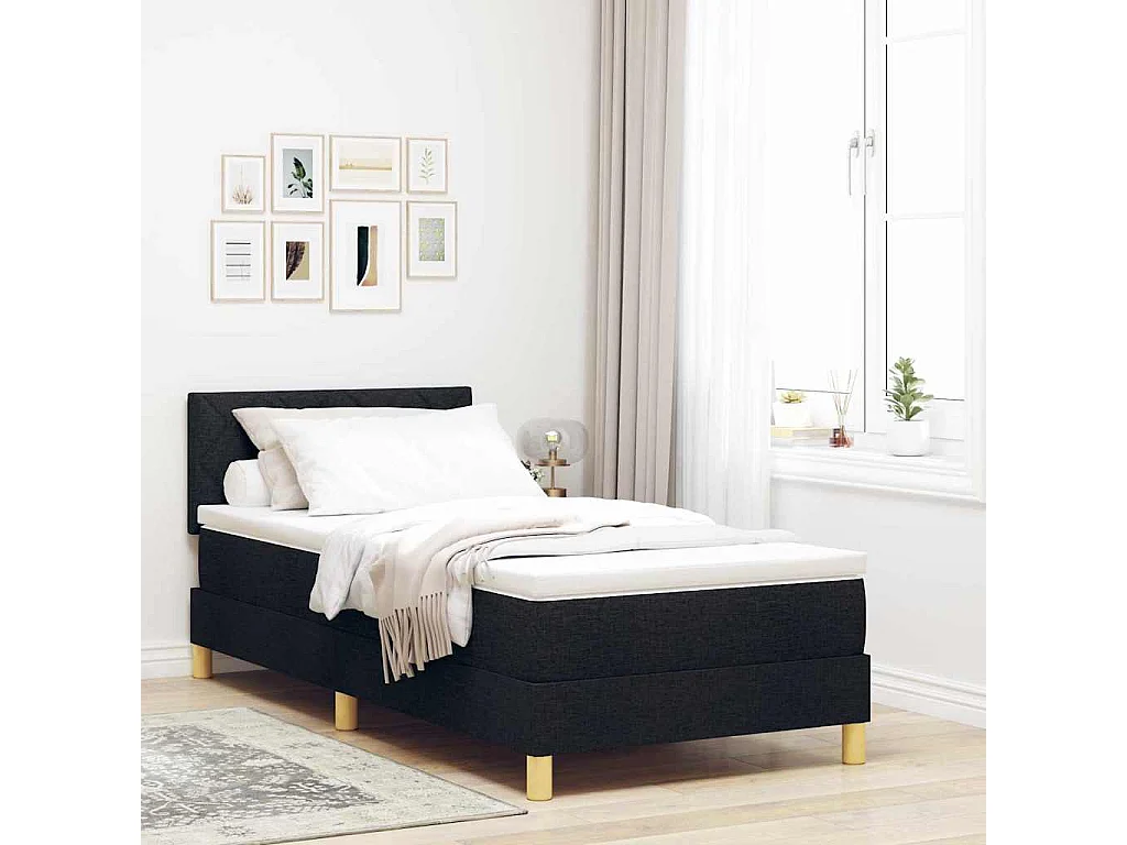 Boxspringbett mit Kissen mit Kopfteil Schwarz 90 x 190 cm Stoff
