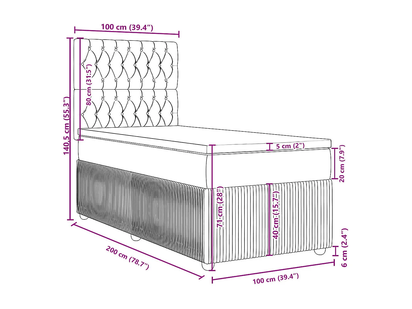 Cama com molas/colchão 100x200 cm tecido cinza-escuro