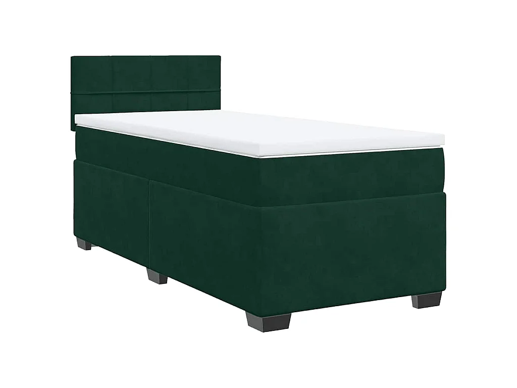 Cama box spring con colchón terciopelo verde oscuro 90x200 cm