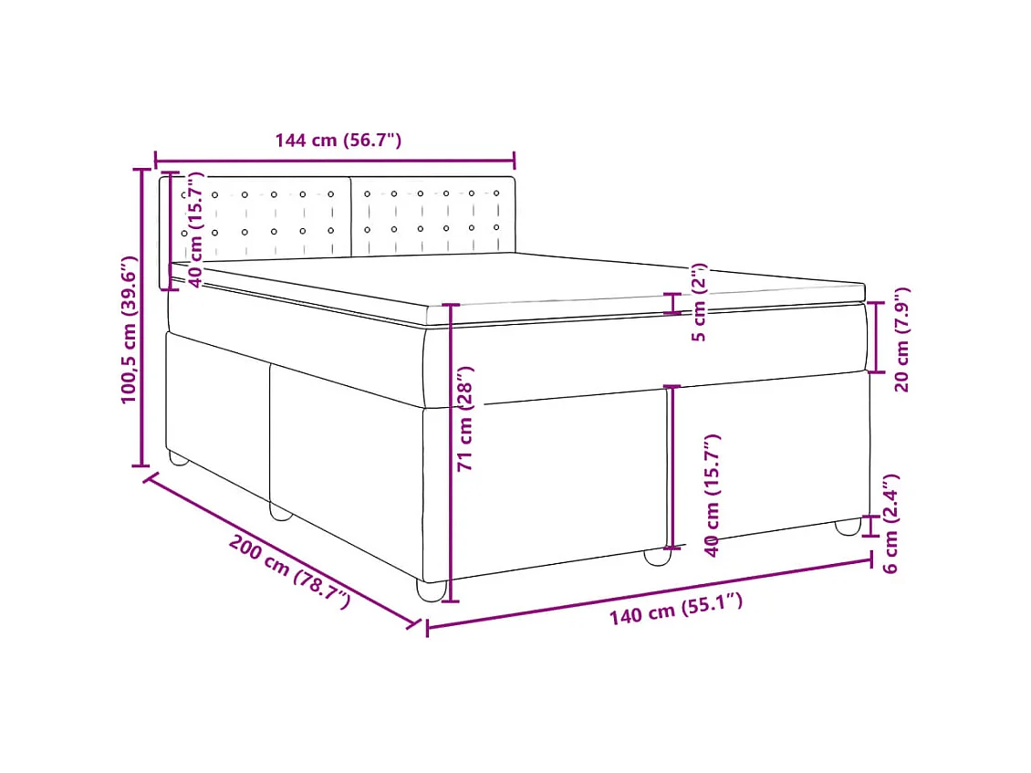 Sommier à lattes de lit avec matelas Gris foncé 140x200cm Tissu