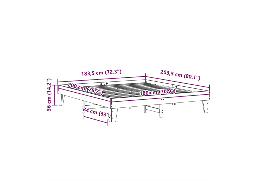 Cadre de lit sans matelas 180x200 cm bois massif de pin