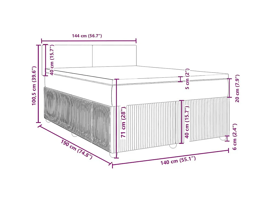 Sommier à lattes de lit avec matelas Taupe 140x190 cm Tissu