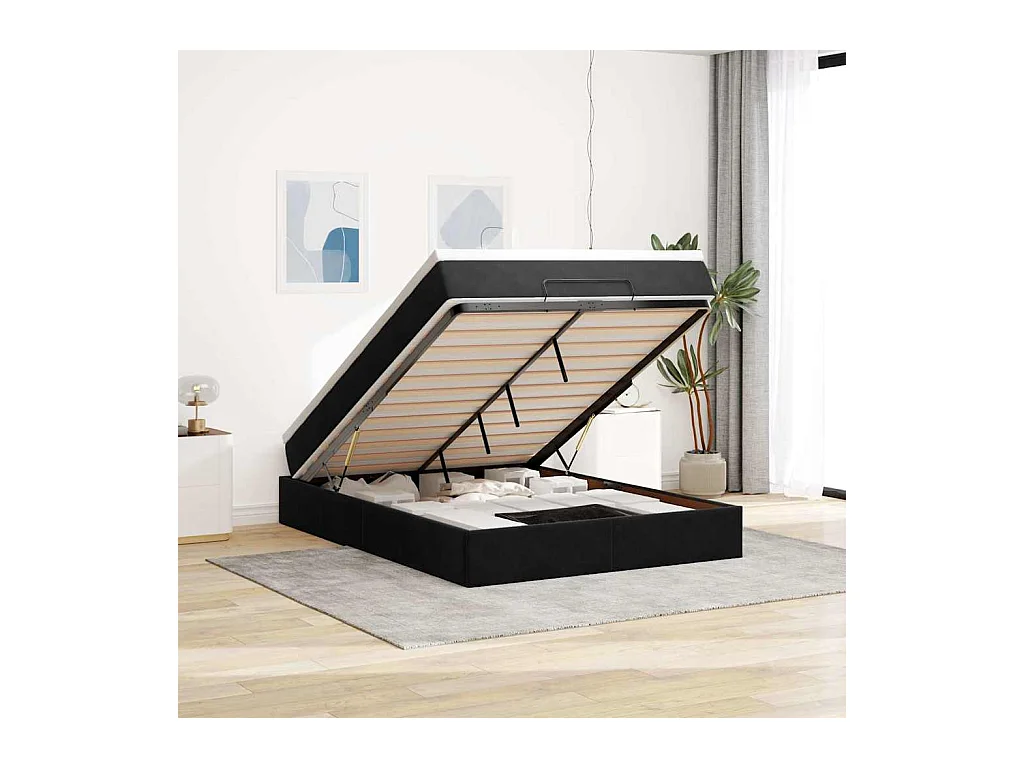 Ottoman-Bett mit Matratze Schwarz 140x200 cm Samt