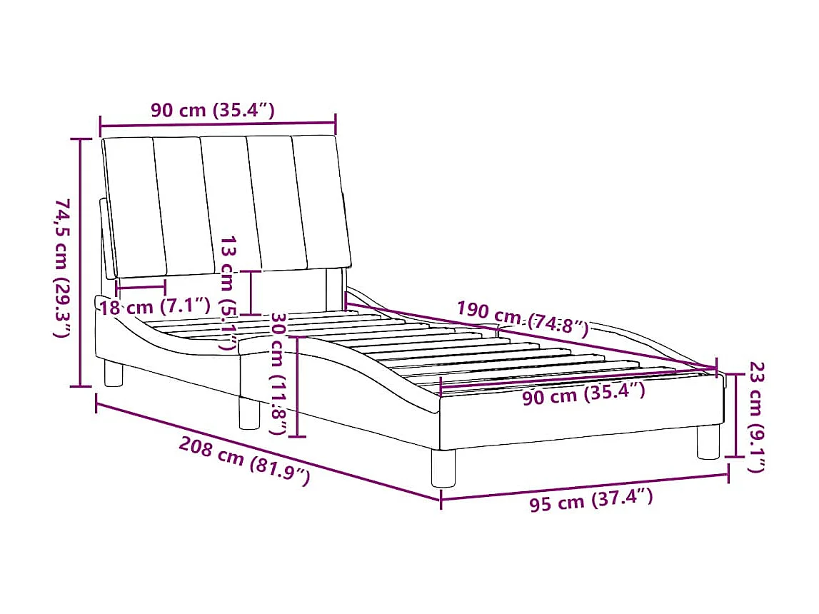 Cadre de lit sans matelas Hanko gris clair 90x190 cm tissu