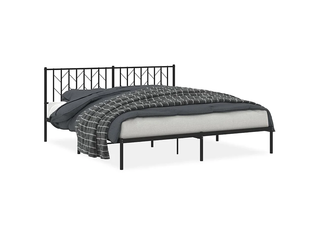 Cadre de lit métal sans matelas et tête de lit noir 180x200 cm