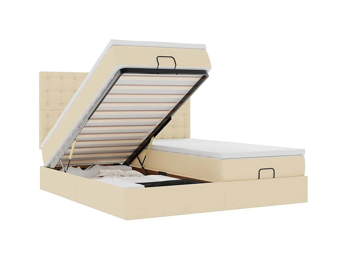 Cadre de lit ottoman avec matelas crème 160x200 cm tissu