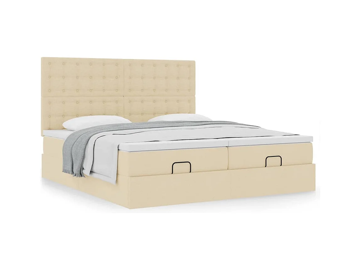Cadre de lit ottoman avec matelas crème 160x200 cm tissu
