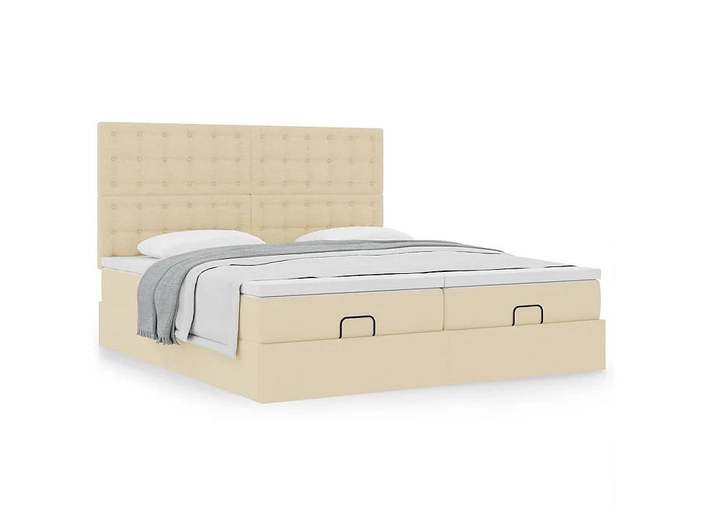 Cadre de lit ottoman avec matelas crème 160x200 cm tissu