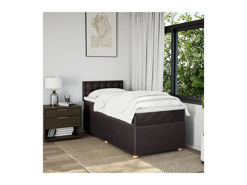 Giroletto a Molle con Materasso Marrone Scuro 90x200 cm Tessuto