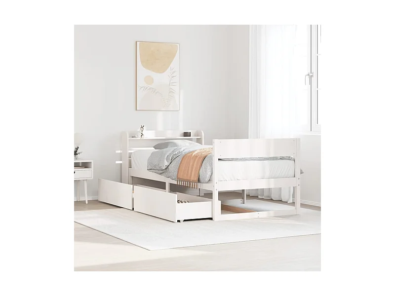 Cadre de lit sans matelas blanc 100x200 cm bois de pin massif