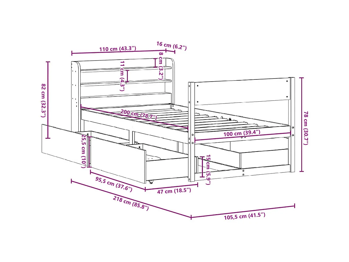 Cadre de lit sans matelas blanc 100x200 cm bois de pin massif