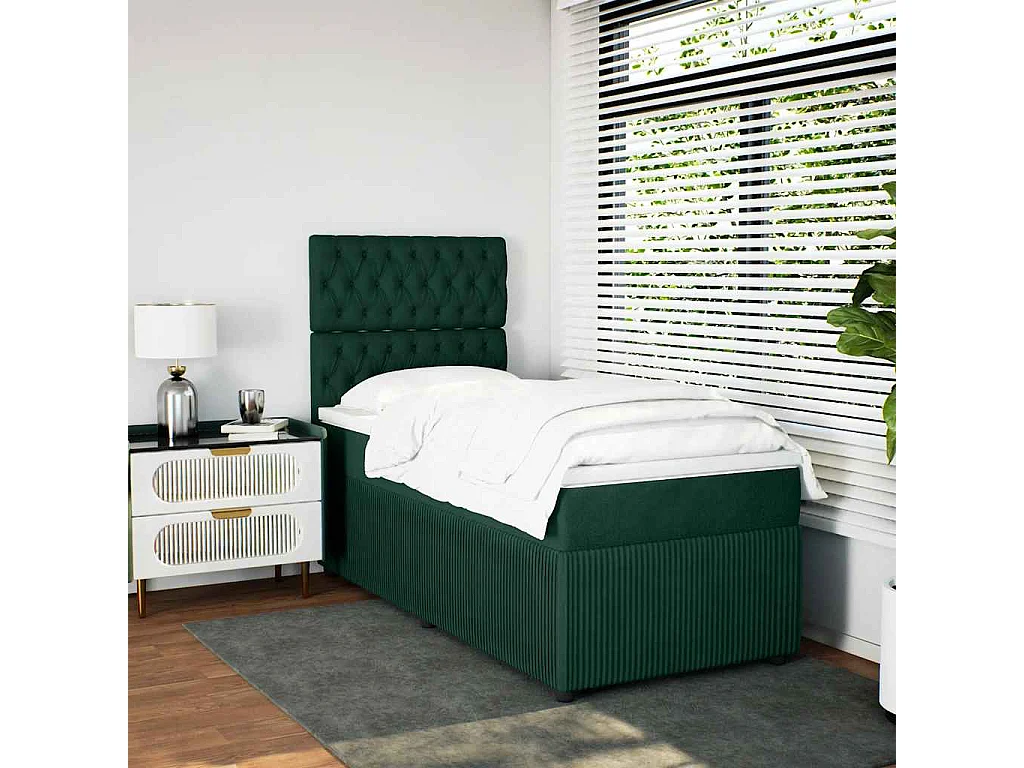Boxspringbett mit Matratze Dunkelgrün 90x200 cm Samt