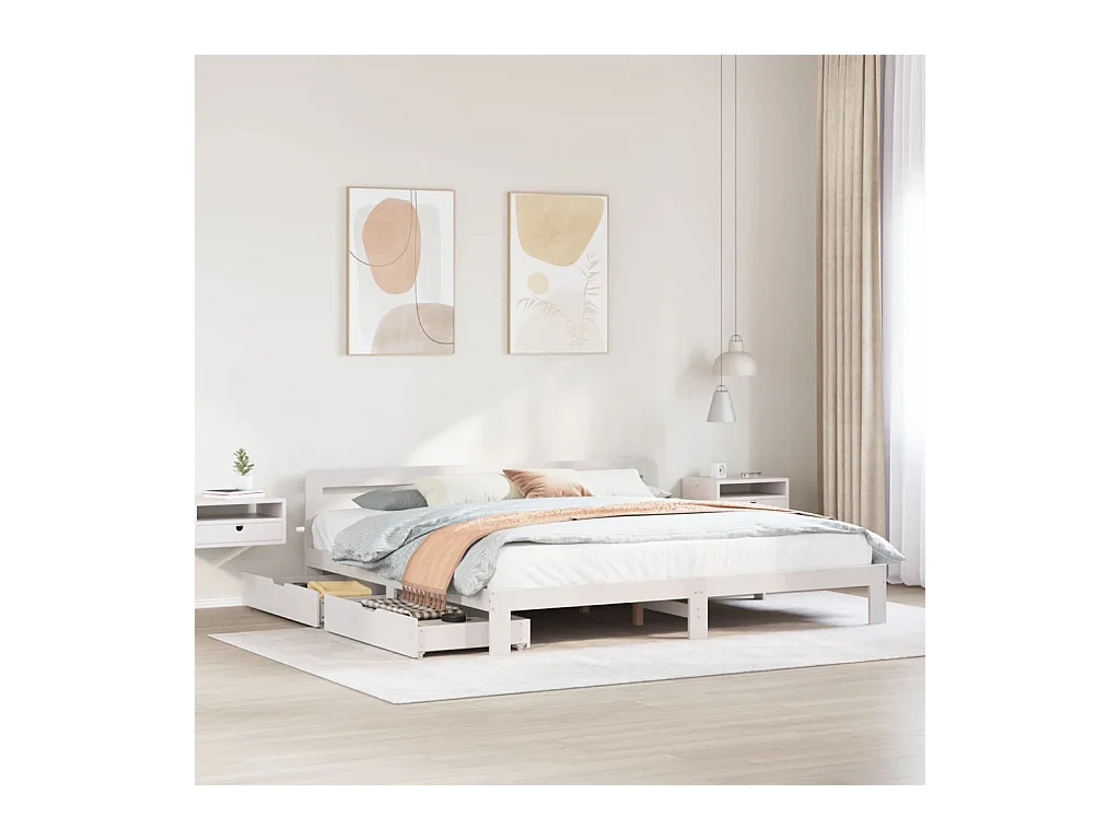 Cadre de lit sans matelas blanc 180x200 cm bois massif de pin