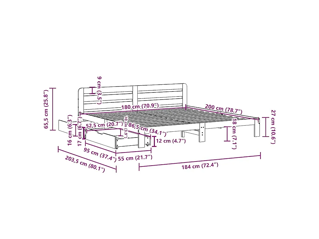 Bedframe zonder matras massief grenenhout wit 180x200 cm