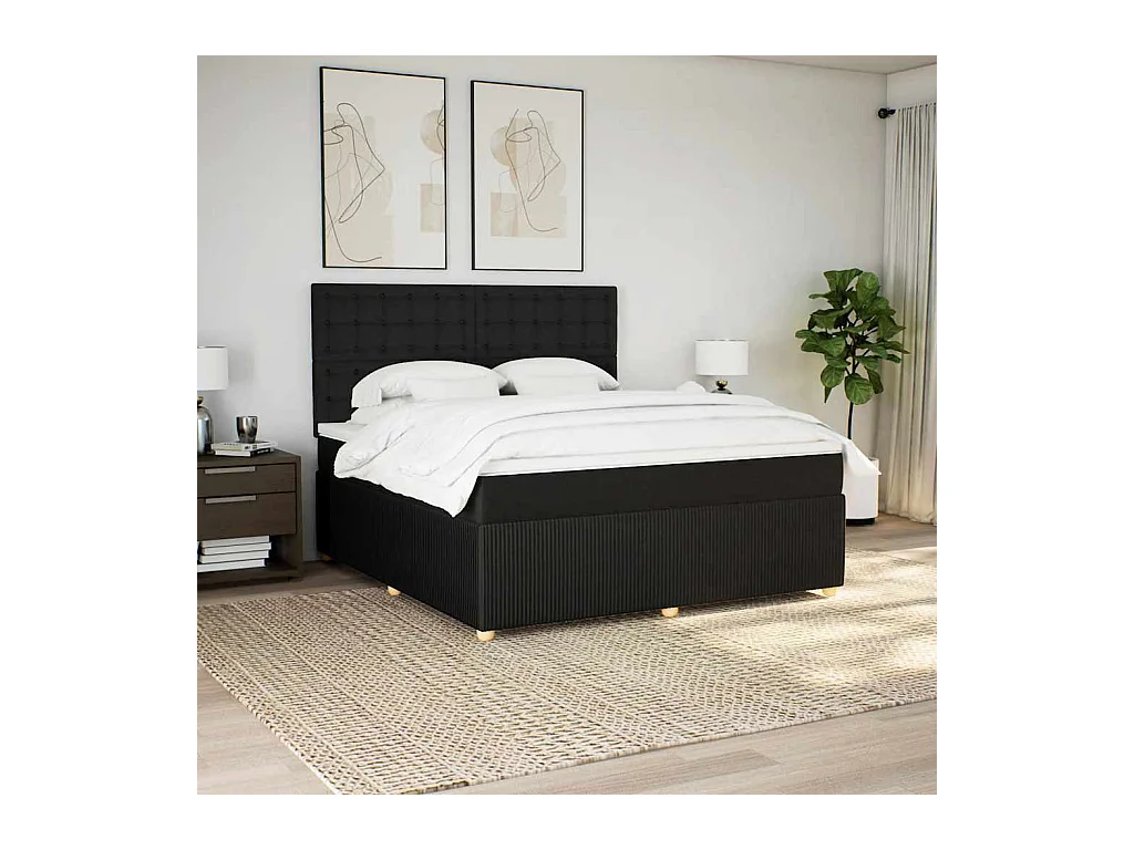 Sommier à lattes de lit avec matelas Noir 180x200 cm Tissu