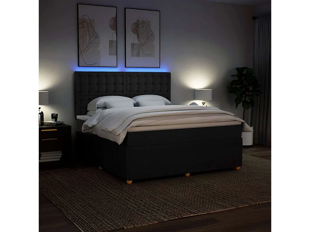 Cama box spring con colchón tela negro 180x200 cm