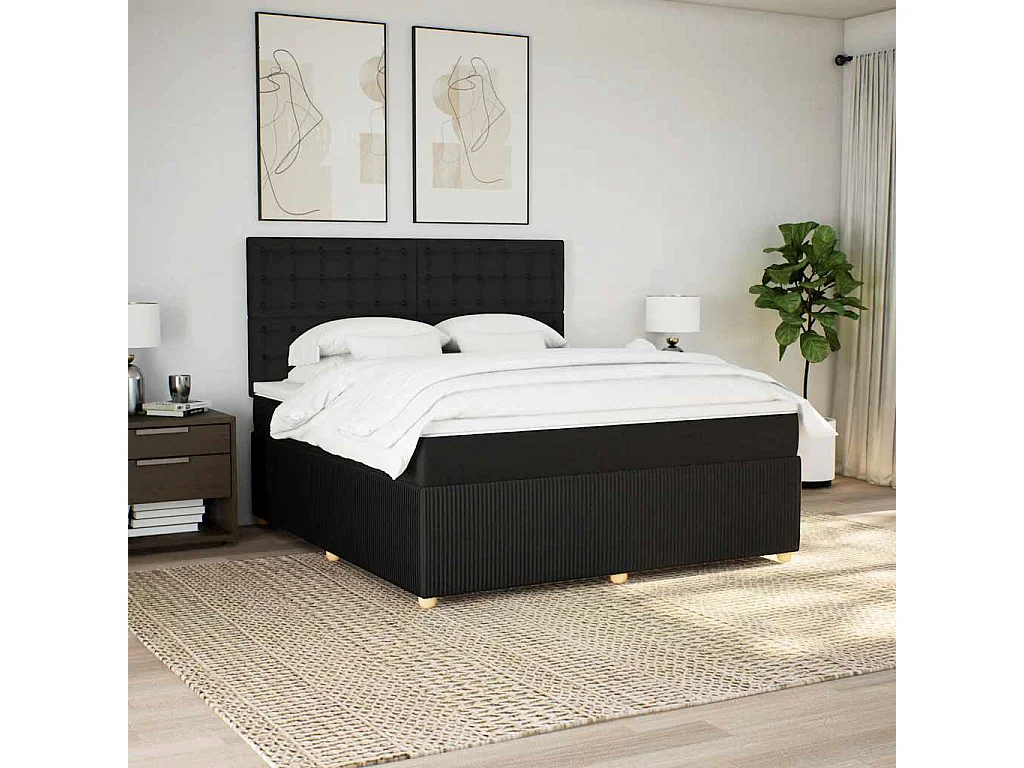 Cama box spring con colchón tela negro 180x200 cm